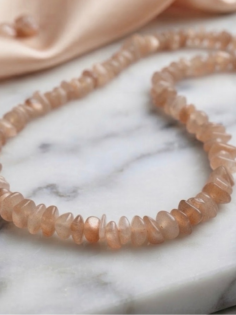 Artisan Sunstone Chip Necklace - Peach